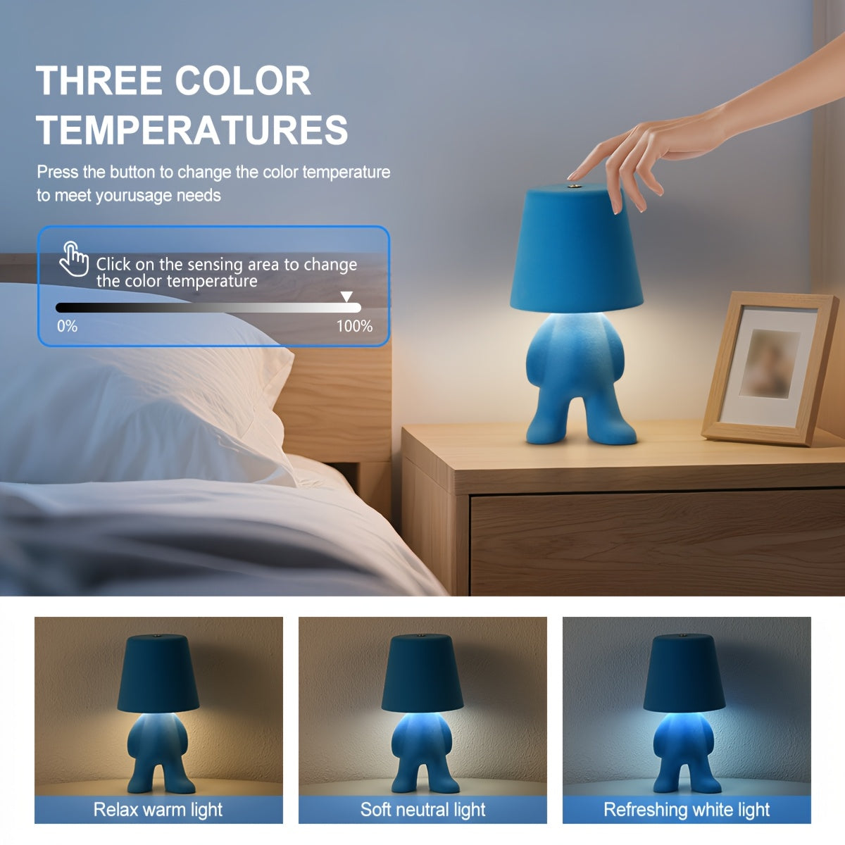 [NewAoNaSen Cute Lamp] NewAoNaSen Cute Cartoon Plush Doll Desk Lamp | Adjustable 3-Color Touch Switch, Portable Rechargeable 1200mAh Battery, Adorable Animal Design for Bedroom & Living Room Decor, Valentine's Gift