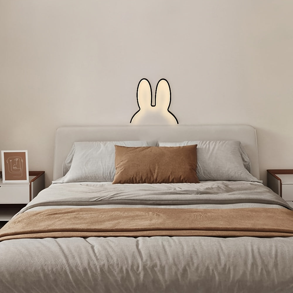 Modern Adjustable Brightness LED Rabbit Night Light for Kids Room - USB-Powered Bedside Wall/Table Lamp with Cute Animal Silhouette, Durable Plastic, Switch Control, Black, Bedroom Decor, Playful Decor, Lightweight Design, Decorative Lighting, Children's