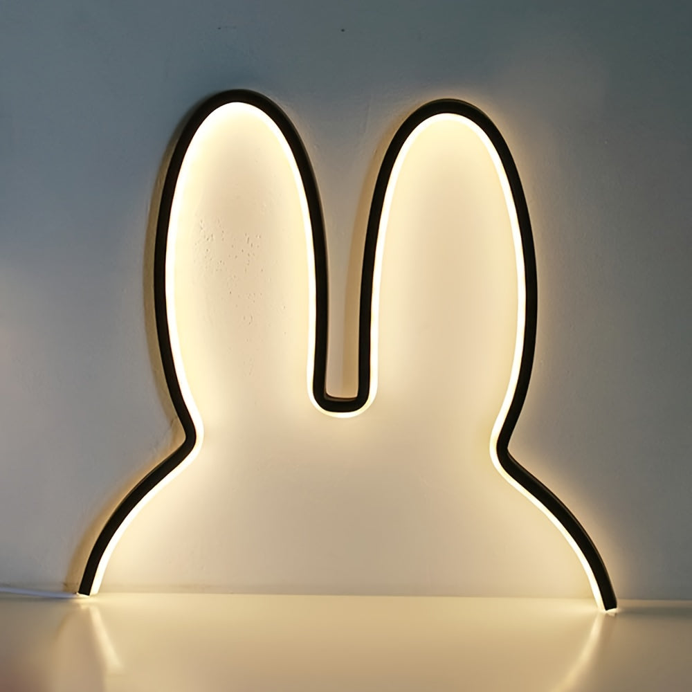 Modern Adjustable Brightness LED Rabbit Night Light for Kids Room - USB-Powered Bedside Wall/Table Lamp with Cute Animal Silhouette, Durable Plastic, Switch Control, Black, Bedroom Decor, Playful Decor, Lightweight Design, Decorative Lighting, Children's