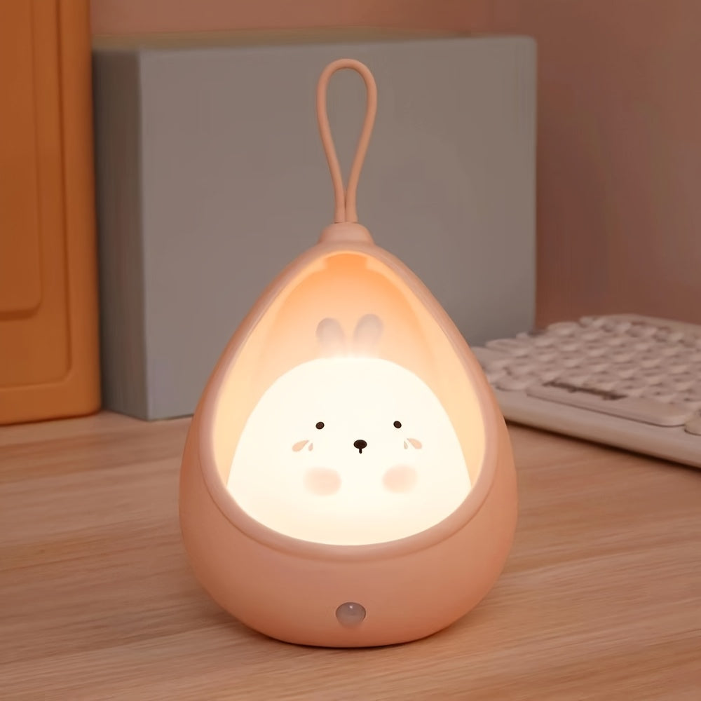 Smart Night Light Motion Sensor Warm Light USB Rechargeable Cute Animal LED Desk Lamp Gifts Silicone Wall Lights for Bedroom, Modern Style, Solid Color, USB Powered, Lithium Battery, Plastic Shade, Tabletop Mounting, Downlight Lighting Method, Switch