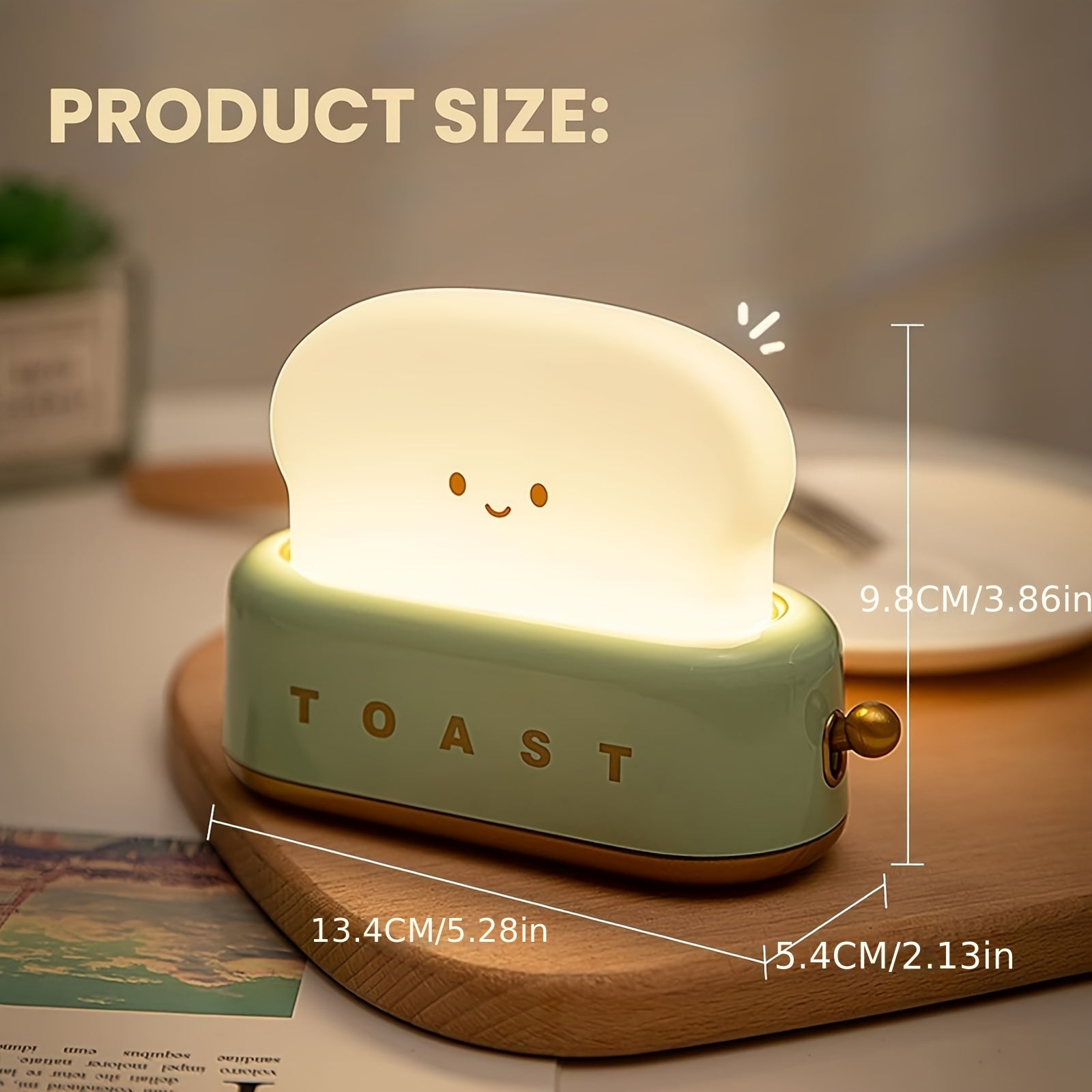 [Rechargeable LED Night Light] Staaricc Rechargeable Cute Toaster-Shaped LED Night Light - Warmth Illuminates Every Moment, Decorative Table Lamp in Green/Orange/Pink, Perfect for Christmas, Birthday, or Home Gift