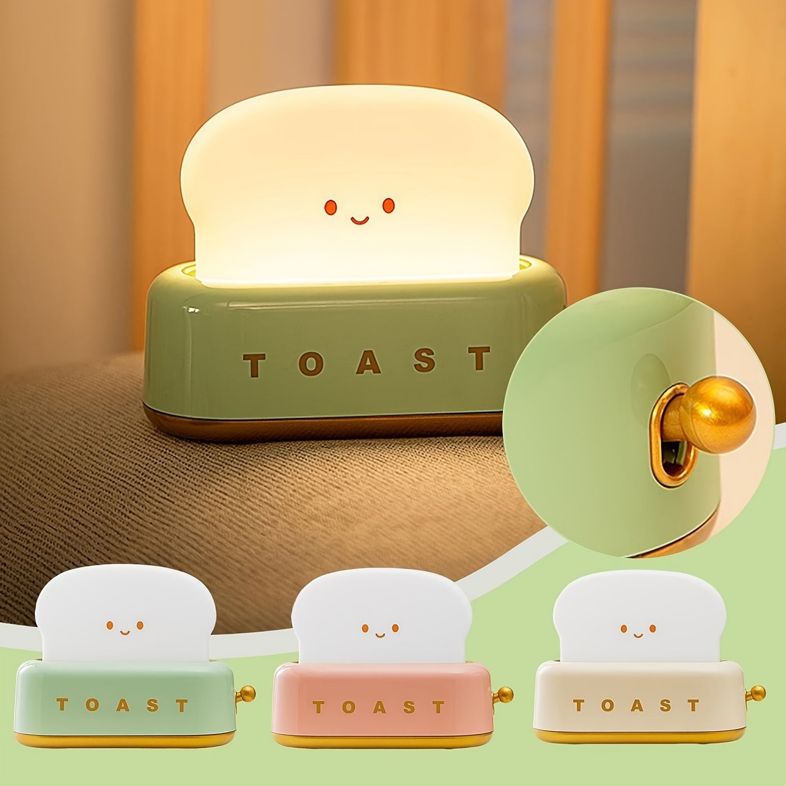 [Rechargeable LED Night Light] Staaricc Rechargeable Cute Toaster-Shaped LED Night Light - Warmth Illuminates Every Moment, Decorative Table Lamp in Green/Orange/Pink, Perfect for Christmas, Birthday, or Home Gift