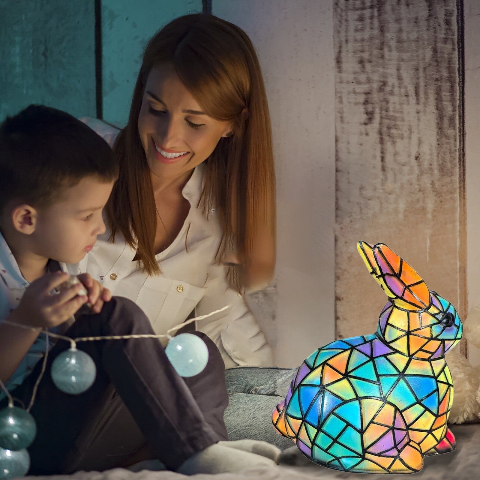 Cute Rabbit Night Light Resin Bedroom Lamp Living Room Decor Study Ambient Lighting