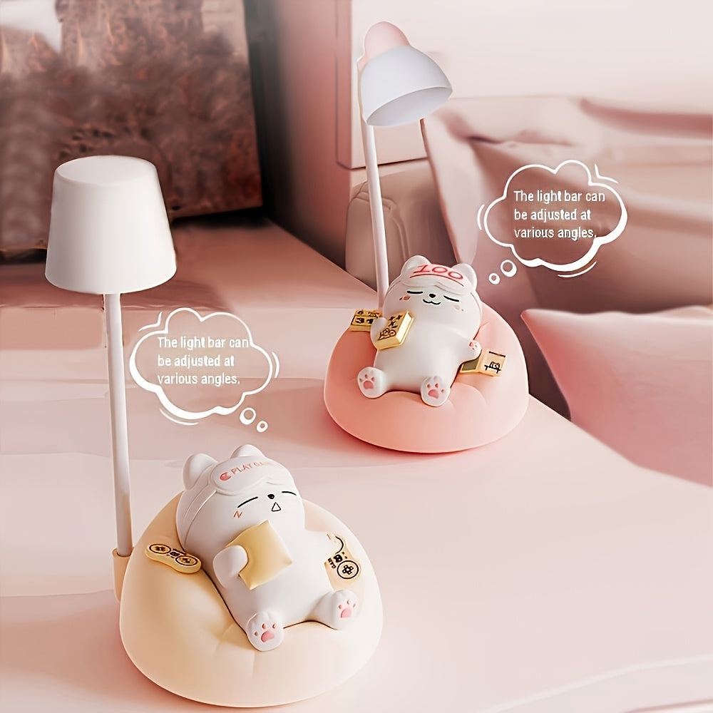 1pc soft cat night light, bedroom bedside USB rechargeable table lamp, 3 level brightness adjustment pat light, bedroom companion sleep light, office decompression light, study room decoration small table lamp, holiday gift ambient light