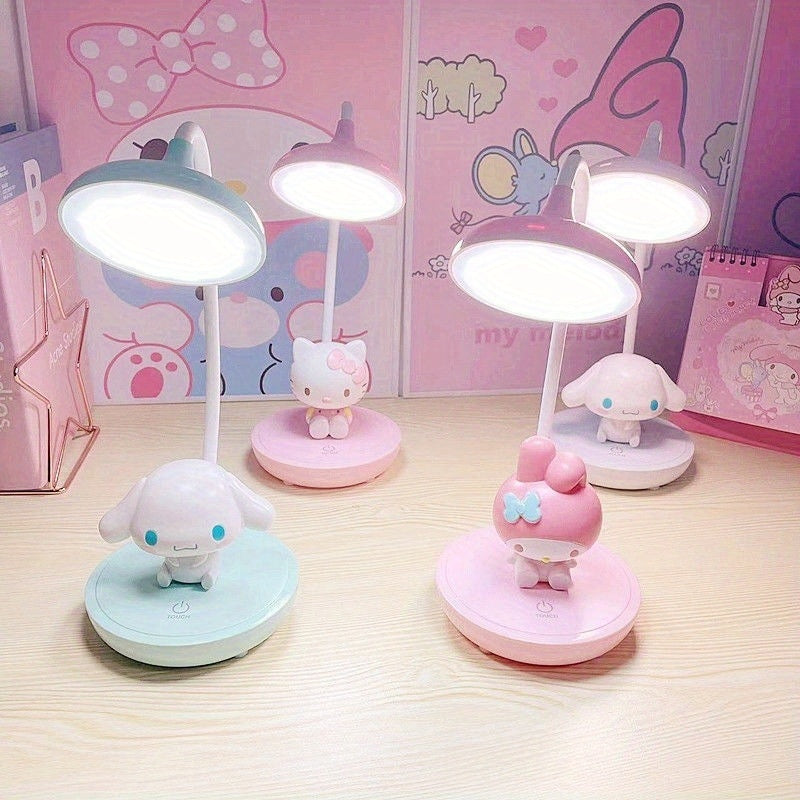 Sanrio KT Cat & Yugui Dog 3-Level Touch Switch Desk Lamp - Cute Cartoon Design, Adjustable Brightness, No Electricity Needed, Perfect for Bedroom, Dorm, or Study, Dorm Room Lighting, Playful Design, Plastic Construction, Bedroom Lighting, Portable