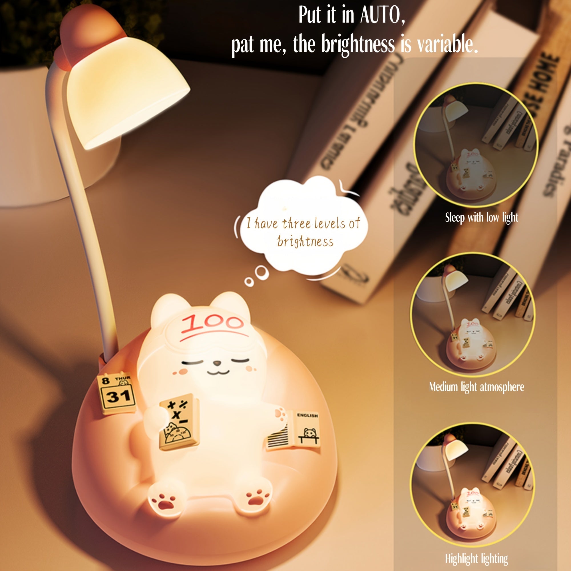 1pcs Art Deco Style Dimmable Animal Themed Table Lamp, USB Powered with Touch Control, 3-Level Adjustable Brightness, Battery-Powered with 1200mAh Rechargeable Lithium Battery, Plastic Shade Desk Lamp for Bedroom, Study, Office Decor, Ideal Gift for