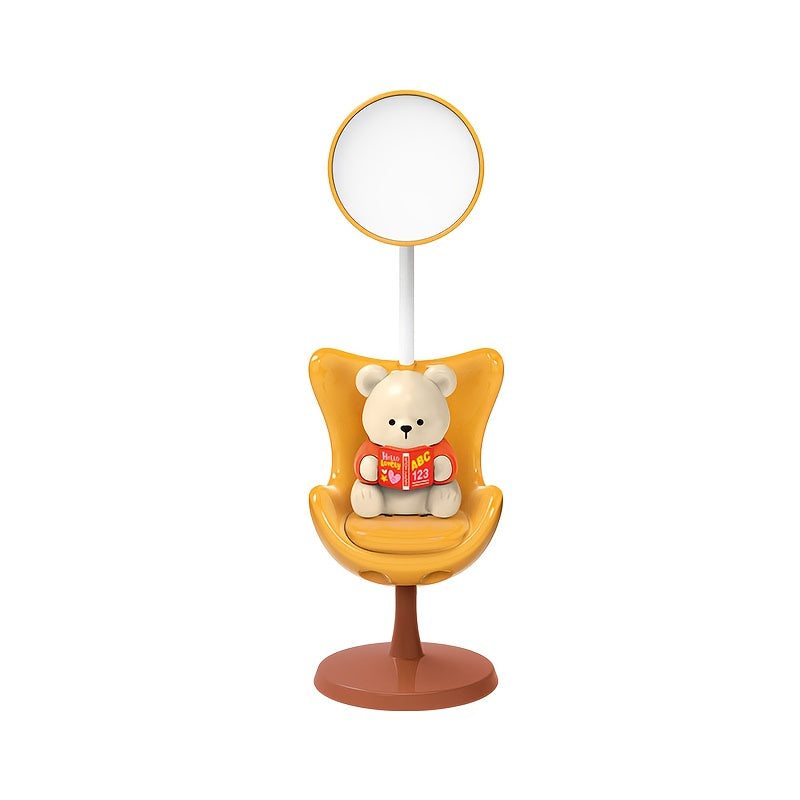 [Cute Cartoon Bear Lamp] Adjustable USB Rechargeable Cartoon Bear Desk Lamp - 3-Level Dimmable, Eye-Protection, Modern Plastic Design for Home Office & Study, Playful Design, Polished Finish