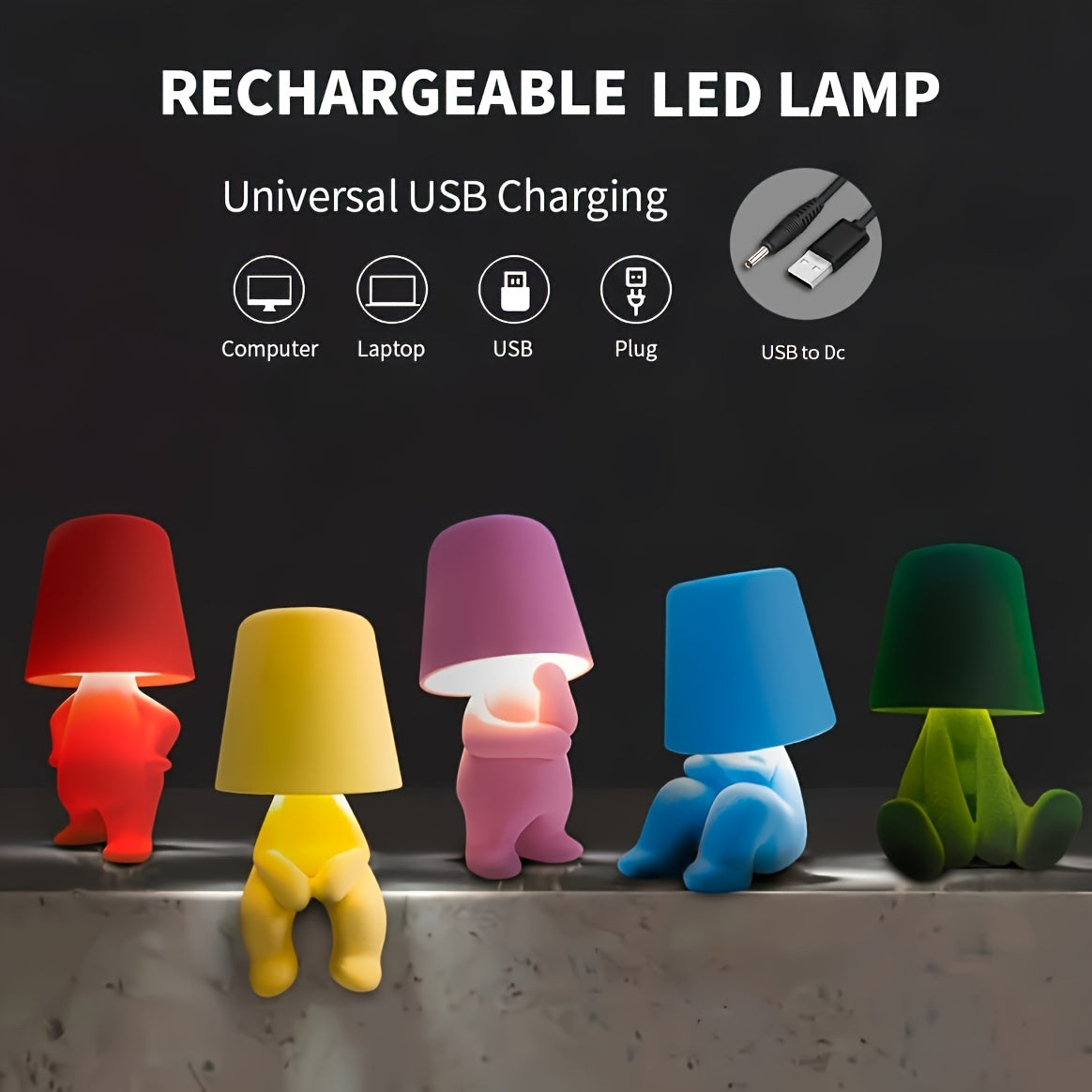 WattUp Rechargeable LED Plush Table Lamp - Colorful Cartoon Animal Design, USB-Powered Soft Night Light for Bedroom, Living Room, Dining & Bar Decor, Cute Lights, Playful Lampshade, Decorative Lampshade