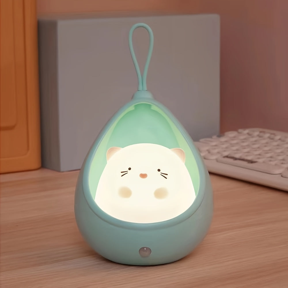 Smart Night Light Motion Sensor Warm Light USB Rechargeable Cute Animal LED Desk Lamp Gifts Silicone Wall Lights for Bedroom, Modern Style, Solid Color, USB Powered, Lithium Battery, Plastic Shade, Tabletop Mounting, Downlight Lighting Method, Switch