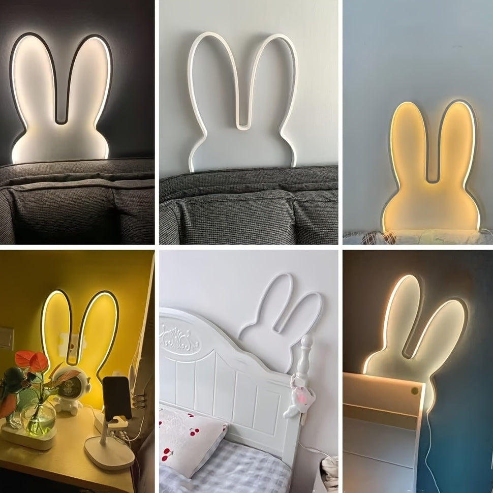 1pc Cute Rabbit LED Wall Lamp - USB Plug-in, Three-Color Dimmable Night Light for Bedroom, Office, Study Room Decor, Ideal Gift for Mother'S Day & Valentine'S Day, Study Room Light | Playful Design | USB Powered Lamp, Rabbit Night Light