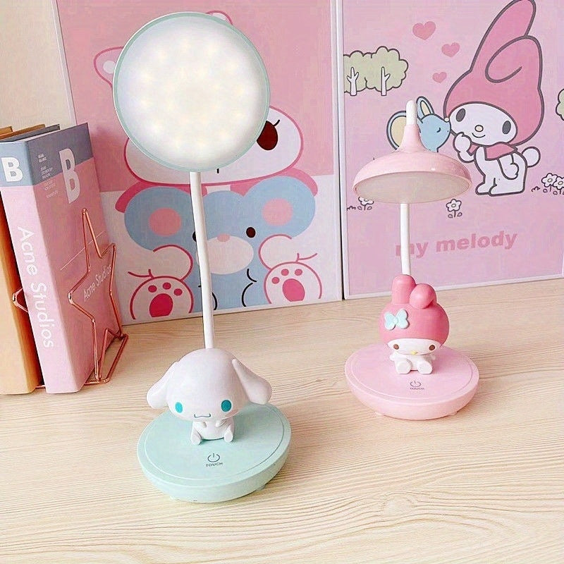Sanrio KT Cat & Yugui Dog 3-Level Touch Switch Desk Lamp - Cute Cartoon Design, Adjustable Brightness, No Electricity Needed, Perfect for Bedroom, Dorm, or Study, Dorm Room Lighting, Playful Design, Plastic Construction, Study Lampshade, Portable