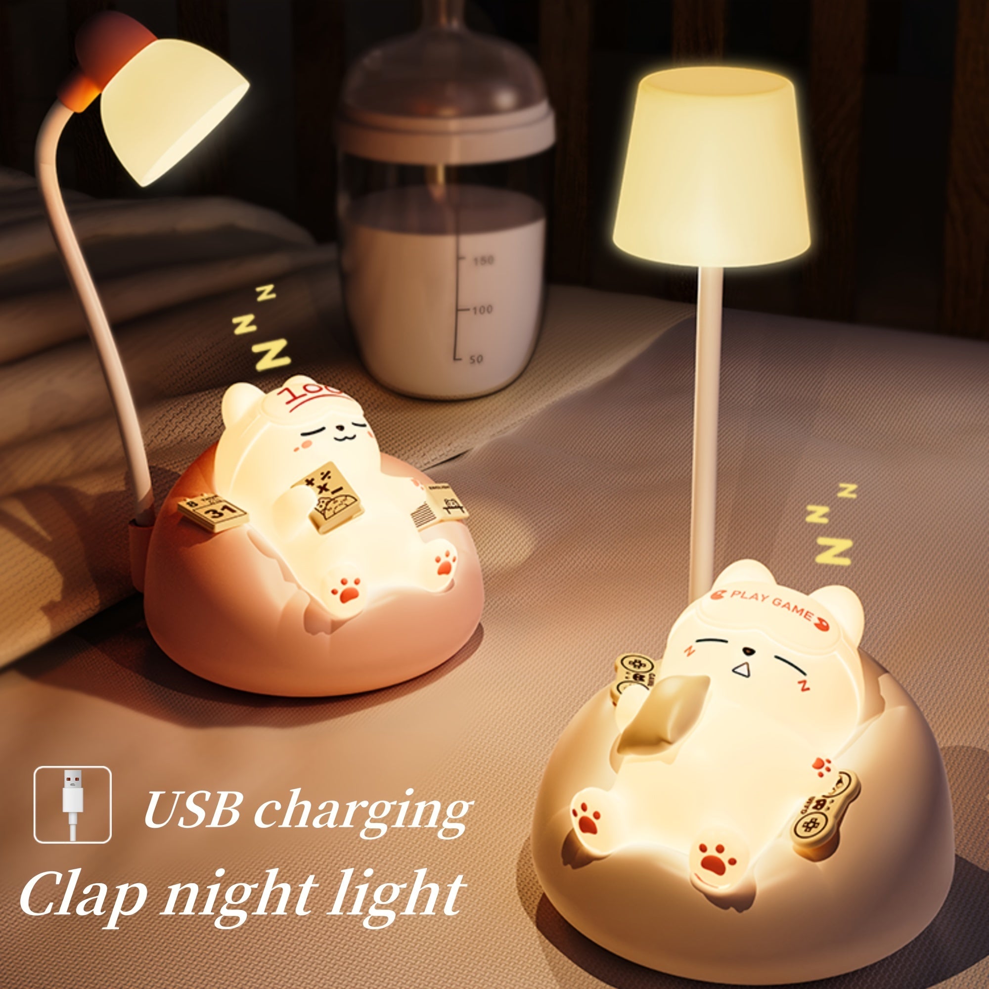 1pcs Art Deco Style Dimmable Animal Themed Table Lamp, USB Powered with Touch Control, 3-Level Adjustable Brightness, Battery-Powered with 1200mAh Rechargeable Lithium Battery, Plastic Shade Desk Lamp for Bedroom, Study, Office Decor, Ideal Gift for