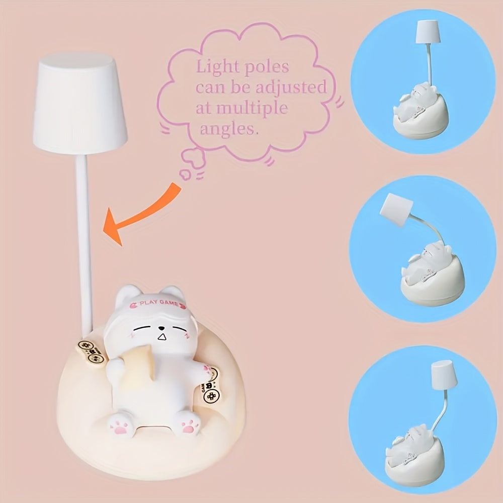 1pc soft cat night light, bedroom bedside USB rechargeable table lamp, 3 level brightness adjustment pat light, bedroom companion sleep light, office decompression light, study room decoration small table lamp, holiday gift ambient light