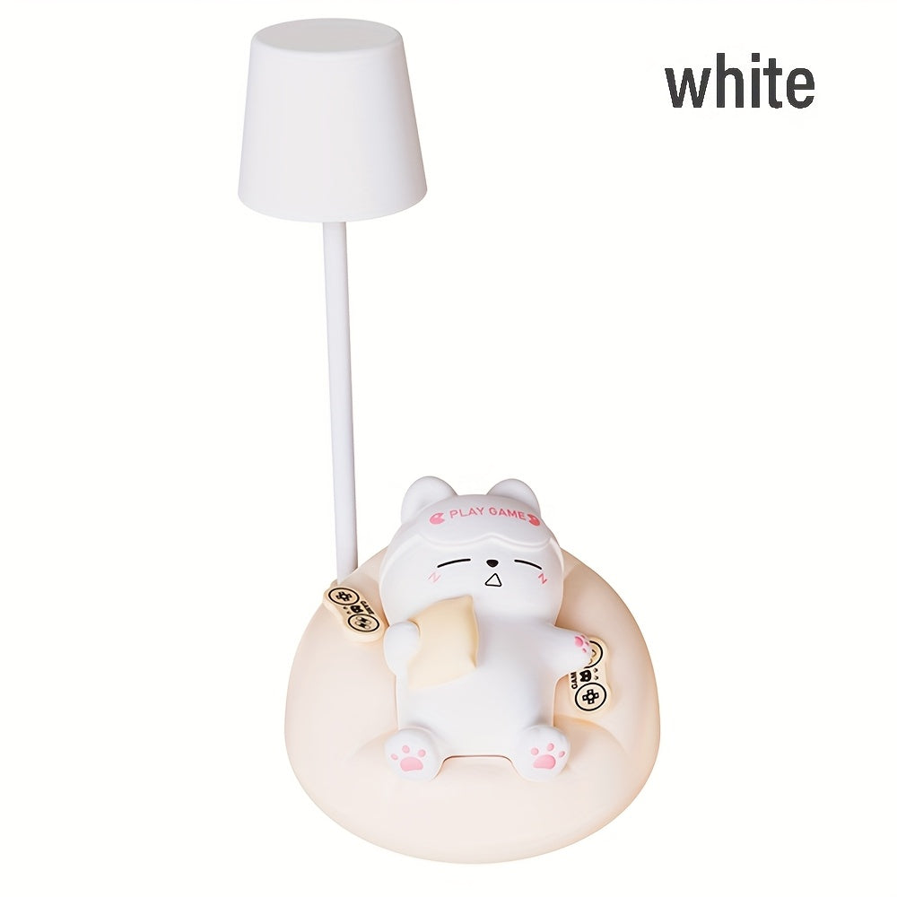 1pc soft cat night light, bedroom bedside USB rechargeable table lamp, 3 level brightness adjustment pat light, bedroom companion sleep light, office decompression light, study room decoration small table lamp, holiday gift ambient light