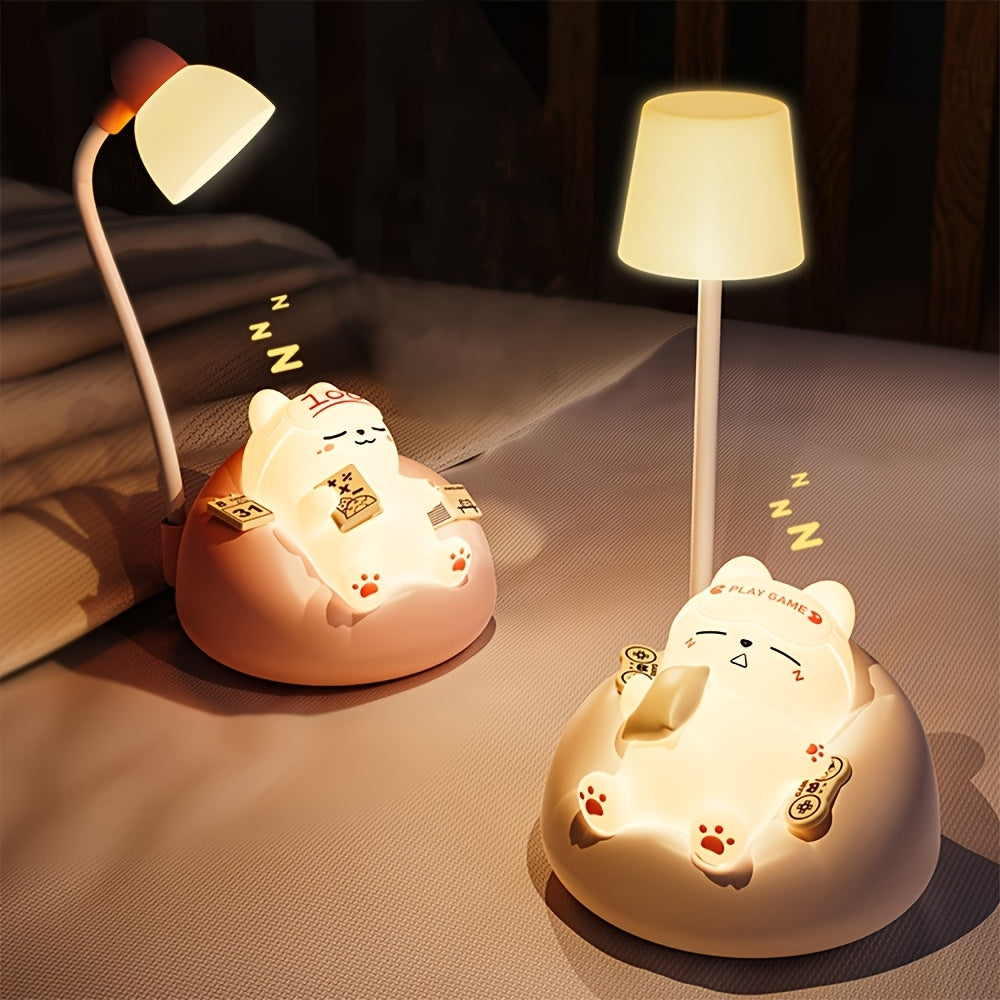 1pc soft cat night light, bedroom bedside USB rechargeable table lamp, 3 level brightness adjustment pat light, bedroom companion sleep light, office decompression light, study room decoration small table lamp, holiday gift ambient light