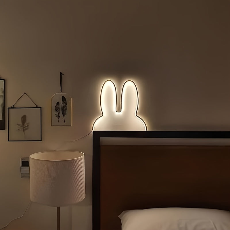 1pc Cute Rabbit LED Wall Lamp - USB Plug-in, Three-Color Dimmable Night Light for Bedroom, Office, Study Room Decor, Ideal Gift for Mother'S Day & Valentine'S Day, Study Room Light | Playful Design | USB Powered Lamp, Rabbit Night Light