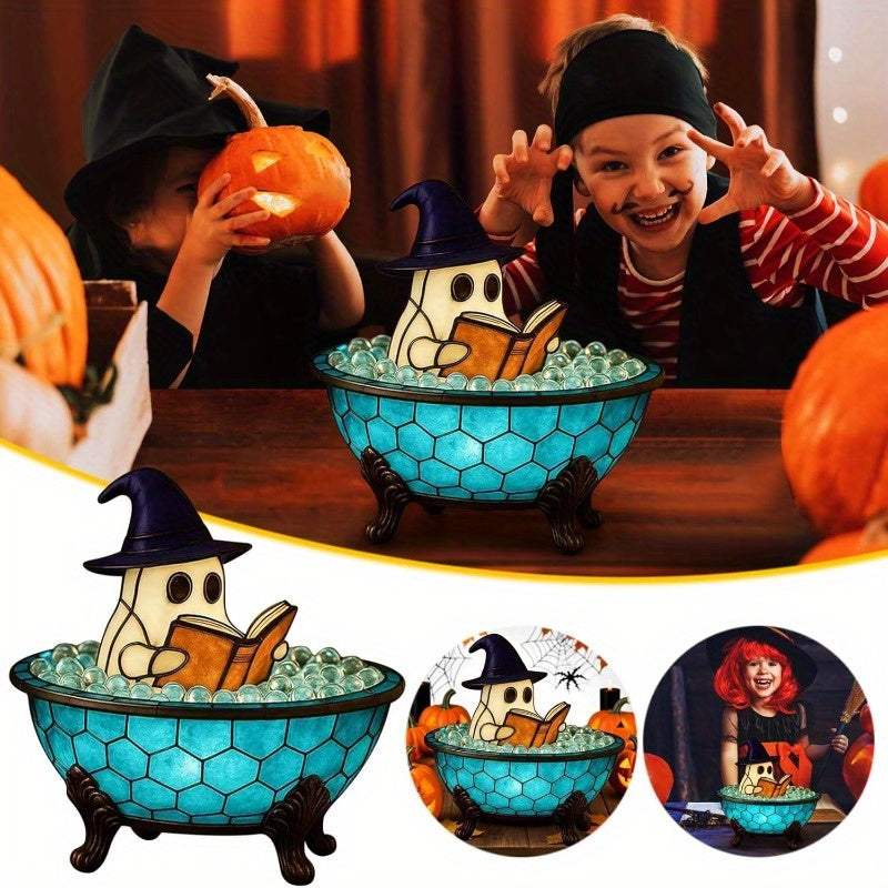 Cute Reading Bubble Night Light - Halloween Decoration with Book & Lantern, Battery-Free Tabletop, Shelf, Fireplace Decor - Spooky Ambiance Lighting for Home, Parties, Gifts - Durable Resin Construction Indoor/Outdoor Use - Perfect for Halloween Party