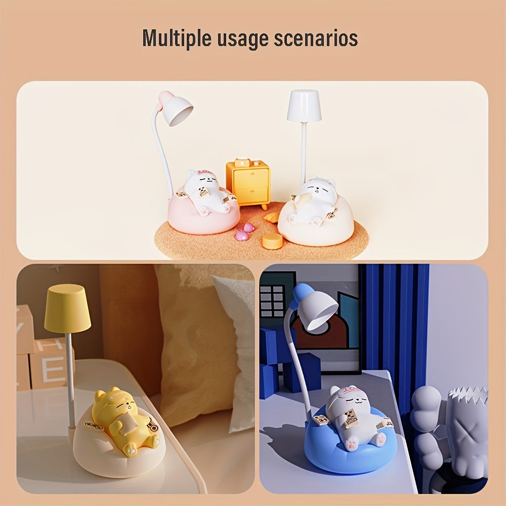 1pc soft cat night light, bedroom bedside USB rechargeable table lamp, 3 level brightness adjustment pat light, bedroom companion sleep light, office decompression light, study room decoration small table lamp, holiday gift ambient light