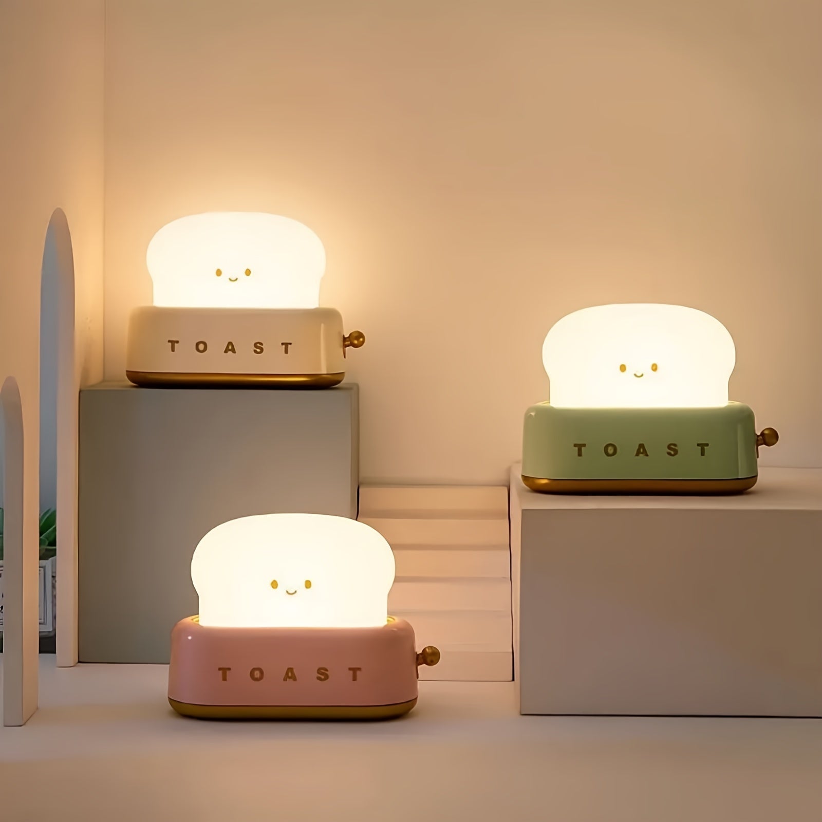 [Rechargeable LED Night Light] Staaricc Rechargeable Cute Toaster-Shaped LED Night Light - Warmth Illuminates Every Moment, Decorative Table Lamp in Green/Orange/Pink, Perfect for Christmas, Birthday, or Home Gift