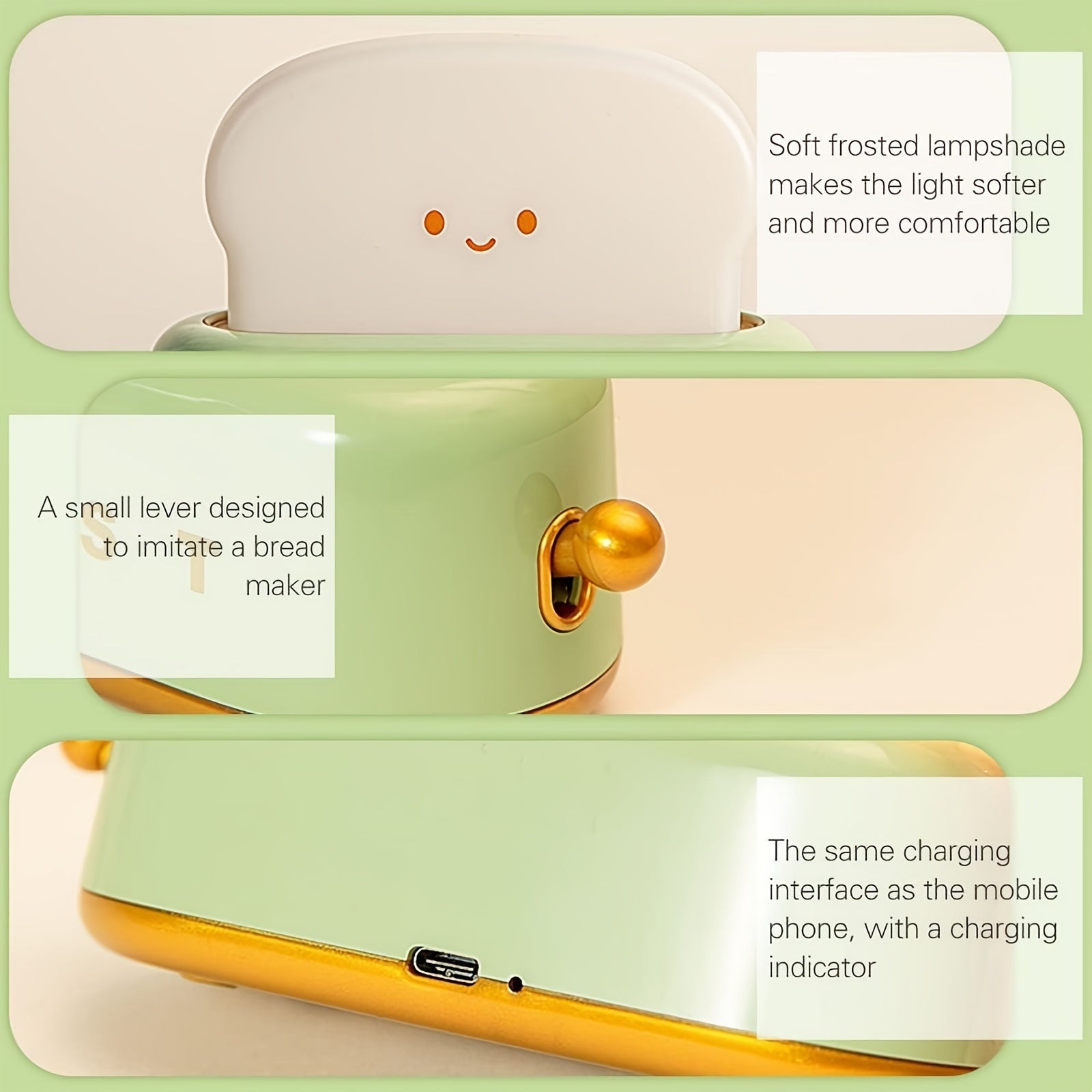 [Rechargeable LED Night Light] Staaricc Rechargeable Cute Toaster-Shaped LED Night Light - Warmth Illuminates Every Moment, Decorative Table Lamp in Green/Orange/Pink, Perfect for Christmas, Birthday, or Home Gift
