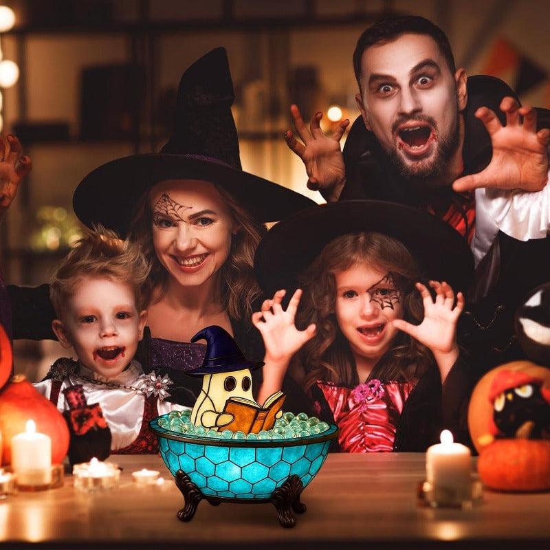 Cute Reading Bubble Night Light - Halloween Decoration with Book & Lantern, Battery-Free Tabletop, Shelf, Fireplace Decor - Spooky Ambiance Lighting for Home, Parties, Gifts - Durable Resin Construction Indoor/Outdoor Use - Perfect for Halloween Party