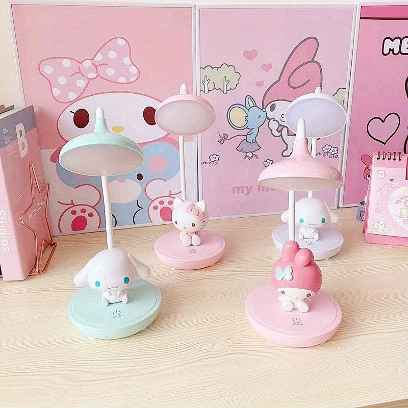 Sanrio KT Cat & Yugui Dog 3-Level Touch Switch Desk Lamp - Cute Cartoon Design, Adjustable Brightness, No Electricity Needed, Perfect for Bedroom, Dorm, or Study, Dorm Room Lighting, Playful Design, Plastic Construction, Study Lampshade, Portable