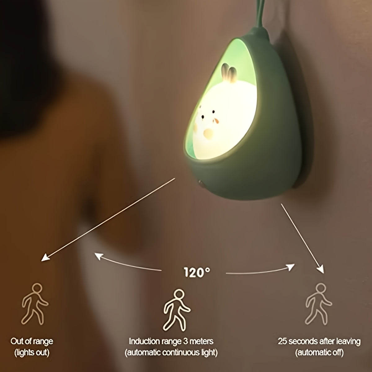Smart Night Light Motion Sensor Warm Light USB Rechargeable Cute Animal LED Desk Lamp Gifts Silicone Wall Lights for Bedroom, Modern Style, Solid Color, USB Powered, Lithium Battery, Plastic Shade, Tabletop Mounting, Downlight Lighting Method, Switch