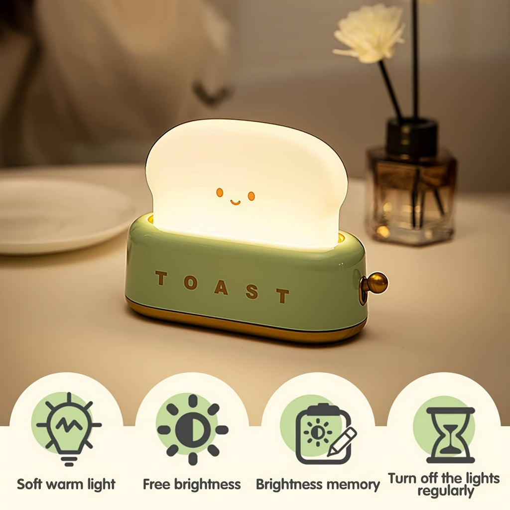 [Rechargeable LED Night Light] Staaricc Rechargeable Cute Toaster-Shaped LED Night Light - Warmth Illuminates Every Moment, Decorative Table Lamp in Green/Orange/Pink, Perfect for Christmas, Birthday, or Home Gift