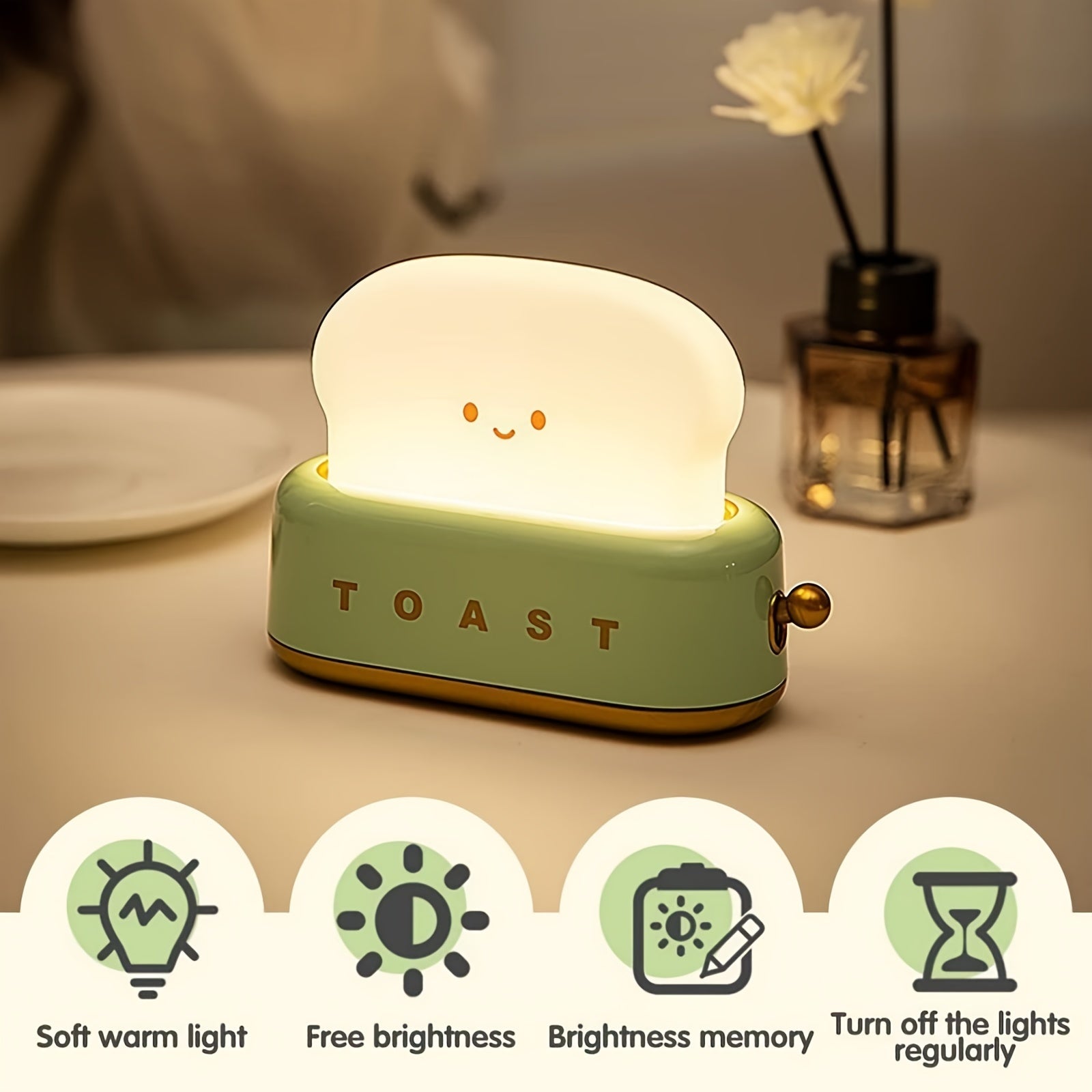 [Rechargeable LED Night Light] Staaricc Rechargeable Cute Toaster-Shaped LED Night Light - Warmth Illuminates Every Moment, Decorative Table Lamp in Green/Orange/Pink, Perfect for Christmas, Birthday, or Home Gift