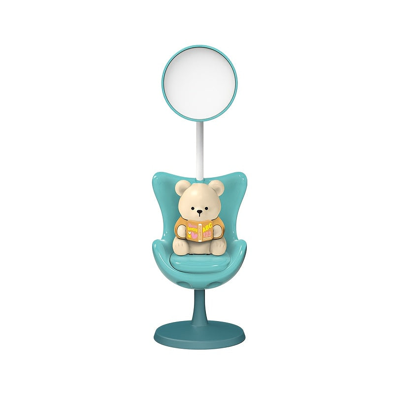 [Cute Cartoon Bear Lamp] Adjustable USB Rechargeable Cartoon Bear Desk Lamp - 3-Level Dimmable, Eye-Protection, Modern Plastic Design for Home Office & Study, Playful Design, Polished Finish