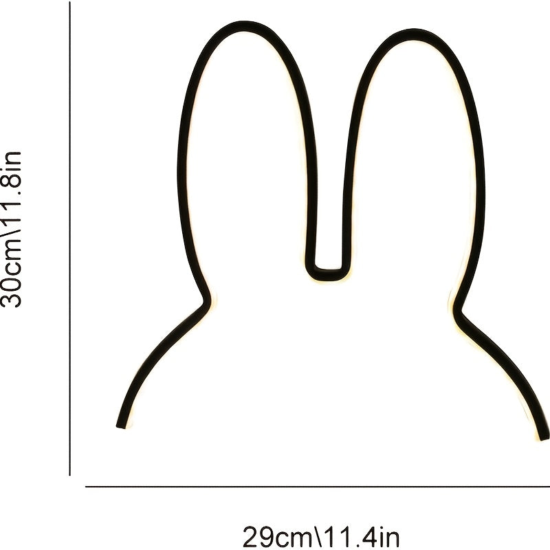Modern Adjustable Brightness LED Rabbit Night Light for Kids Room - USB-Powered Bedside Wall/Table Lamp with Cute Animal Silhouette, Durable Plastic, Switch Control, Black, Bedroom Decor, Playful Decor, Lightweight Design, Decorative Lighting, Children's