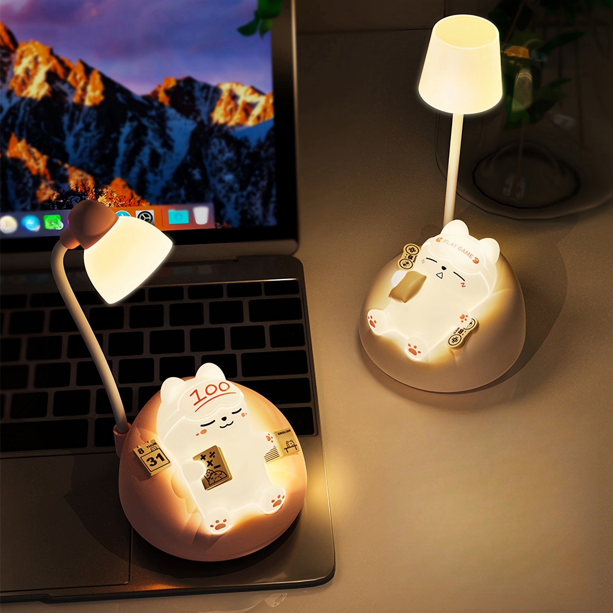 1pcs Art Deco Style Dimmable Animal Themed Table Lamp, USB Powered with Touch Control, 3-Level Adjustable Brightness, Battery-Powered with 1200mAh Rechargeable Lithium Battery, Plastic Shade Desk Lamp for Bedroom, Study, Office Decor, Ideal Gift for