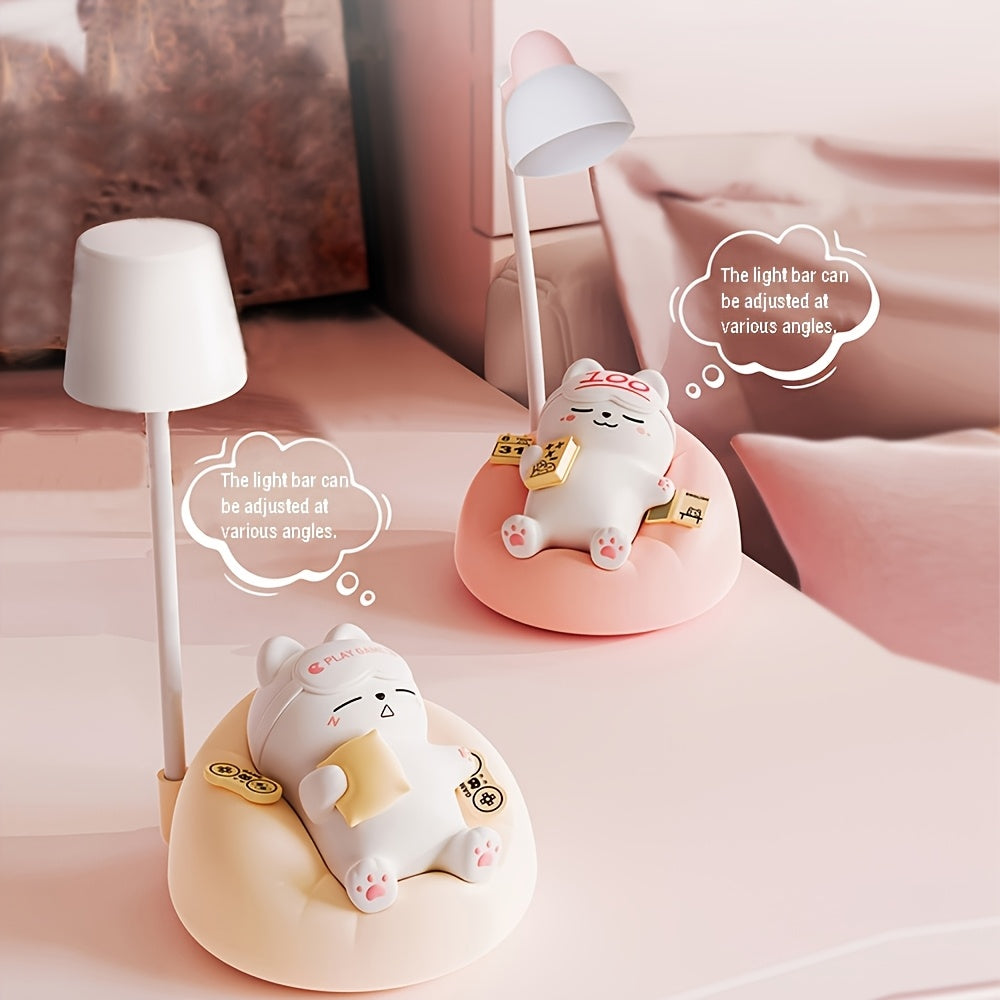 1pc soft cat night light, bedroom bedside USB rechargeable table lamp, 3 level brightness adjustment pat light, bedroom companion sleep light, office decompression light, study room decoration small table lamp, holiday gift ambient light
