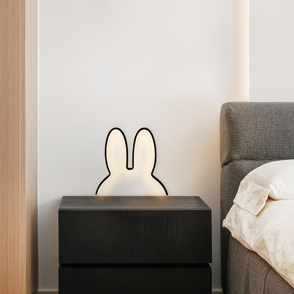 Modern Adjustable Brightness LED Rabbit Night Light for Kids Room - USB-Powered Bedside Wall/Table Lamp with Cute Animal Silhouette, Durable Plastic, Switch Control, Black, Bedroom Decor, Playful Decor, Lightweight Design, Decorative Lighting, Children's