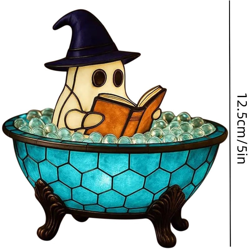 Cute Reading Bubble Night Light - Halloween Decoration with Book & Lantern, Battery-Free Tabletop, Shelf, Fireplace Decor - Spooky Ambiance Lighting for Home, Parties, Gifts - Durable Resin Construction Indoor/Outdoor Use - Perfect for Halloween Party