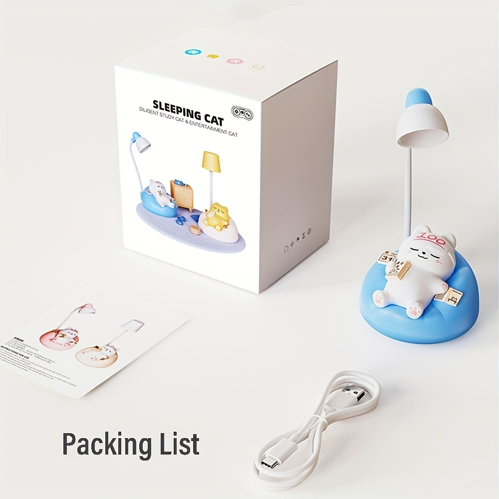 1pc soft cat night light, bedroom bedside USB rechargeable table lamp, 3 level brightness adjustment pat light, bedroom companion sleep light, office decompression light, study room decoration small table lamp, holiday gift ambient light