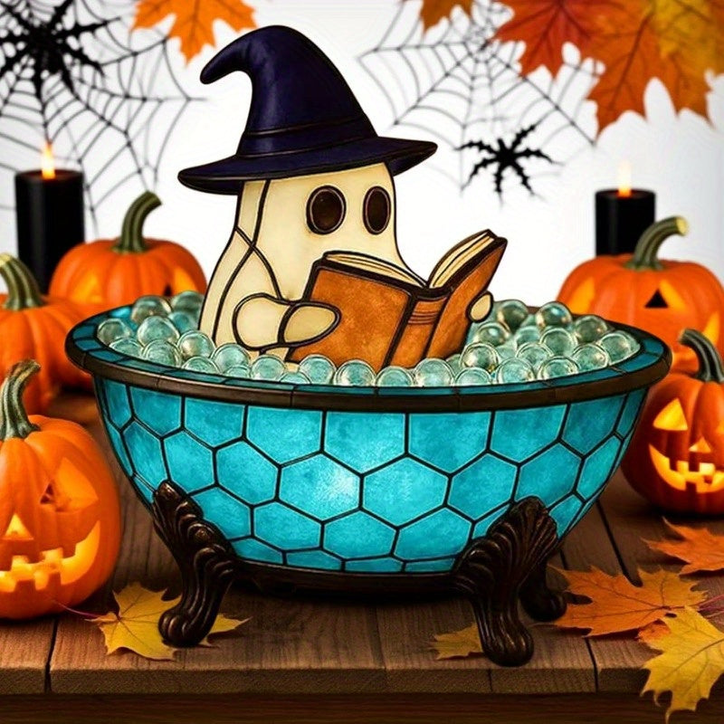 Cute Reading Bubble Night Light - Halloween Decoration with Book & Lantern, Battery-Free Tabletop, Shelf, Fireplace Decor - Spooky Ambiance Lighting for Home, Parties, Gifts - Durable Resin Construction Indoor/Outdoor Use - Perfect for Halloween Party