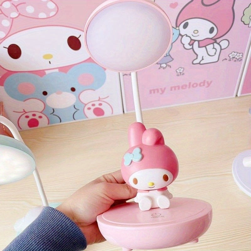 Sanrio KT Cat & Yugui Dog Desk Lamp - Battery-Powered (Batteries Not Included), 3-Level Brightness Adjustment, Cute Sanrio Characters, Portable Table Light for Bedroom, Dorm, Office, Study - Perfect Gift for Sanrio Fans, Dorm Room Lighting, Playful