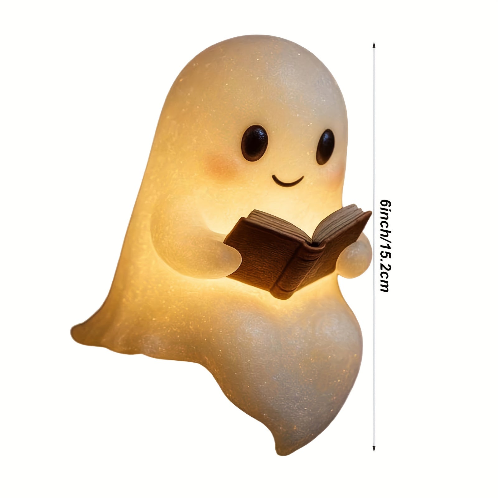 Cute Glowing Reading Book Lamp - Plug-Free Battery-Powered Warm Light with Cozy Book Light Effect, 8.6" Adorable Plush-Like Figurine with Expressive Eyes & Glowing Pages - Indoor/Outdoor Halloween & Year-Round Decor, Night Light for Bedroom, Shelf, Mantel