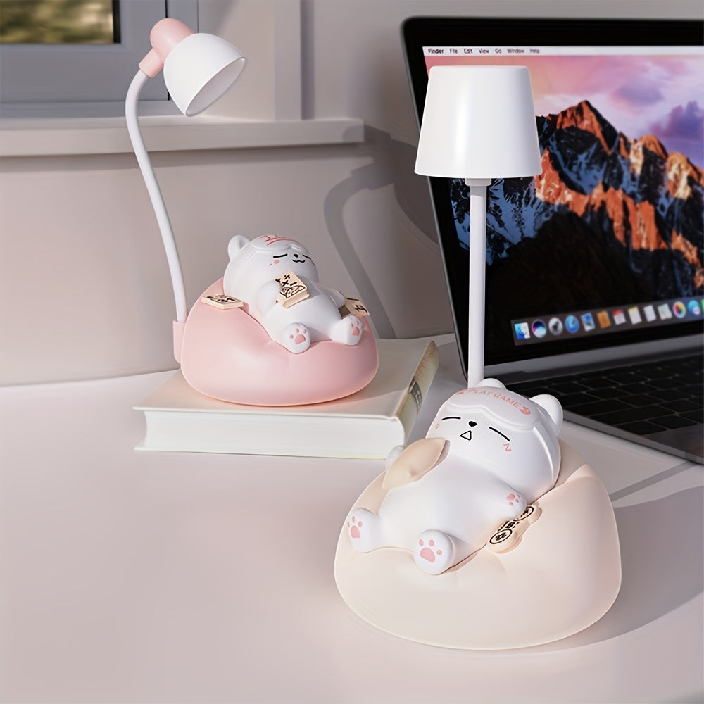 1pc soft cat night light, bedroom bedside USB rechargeable table lamp, 3 level brightness adjustment pat light, bedroom companion sleep light, office decompression light, study room decoration small table lamp, holiday gift ambient light