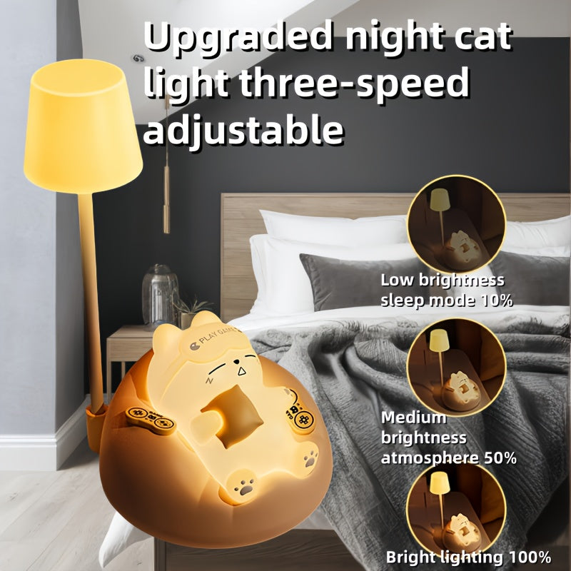 Cute Cat - Shaped Night Light, 3 - Level Brightness Adjustable, Tap to Light Up. Warm Light for Sleep & Atmosphere.