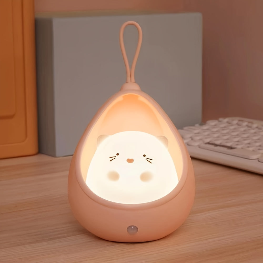 Smart Night Light Motion Sensor Warm Light USB Rechargeable Cute Animal LED Desk Lamp Gifts Silicone Wall Lights for Bedroom, Modern Style, Solid Color, USB Powered, Lithium Battery, Plastic Shade, Tabletop Mounting, Downlight Lighting Method, Switch