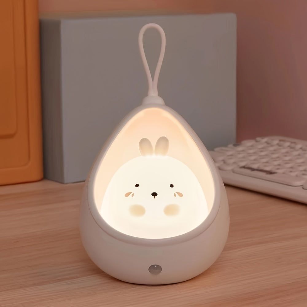 Smart Night Light Motion Sensor Warm Light USB Rechargeable Cute Animal LED Desk Lamp Gifts Silicone Wall Lights for Bedroom, Modern Style, Solid Color, USB Powered, Lithium Battery, Plastic Shade, Tabletop Mounting, Downlight Lighting Method, Switch